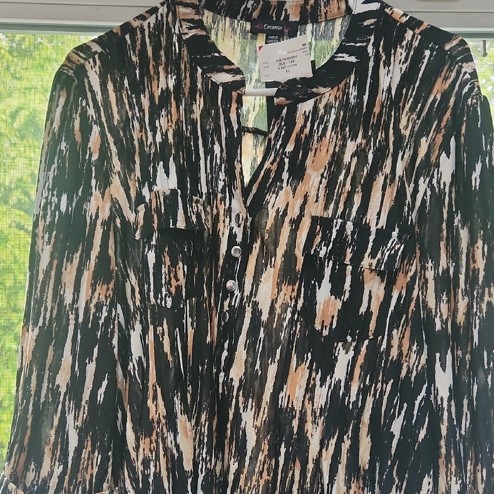 Elegant Black and Tan Abstract Blouse